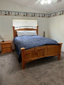 Solid Wood Queen Bedframe and Mattress