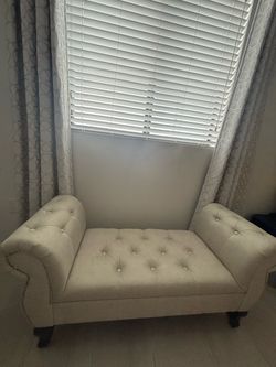 Tufted Linen Loveseat with Nailhead Trim