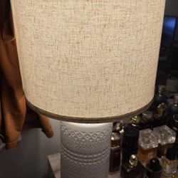 White Ceramic Table Lamp with Beige Shade