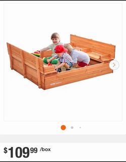 Wooden Sandbox, 4 ft. W x 4 ft. L Wooden Square Sandbox, with Foldable Bench Seats and Bottom Liner