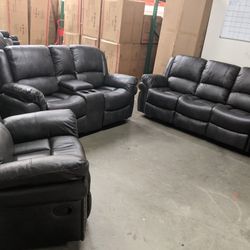 Three-piece Gunmetal Gray Nail Head Couch Set