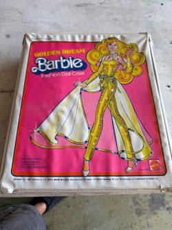 Barbie Golden Dream case and two dolls with extra clothes
