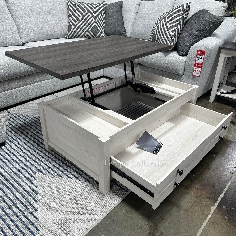 Rectengular Lift Top Coctail Table, Gray and Antique White Color, SKU#10T287-9