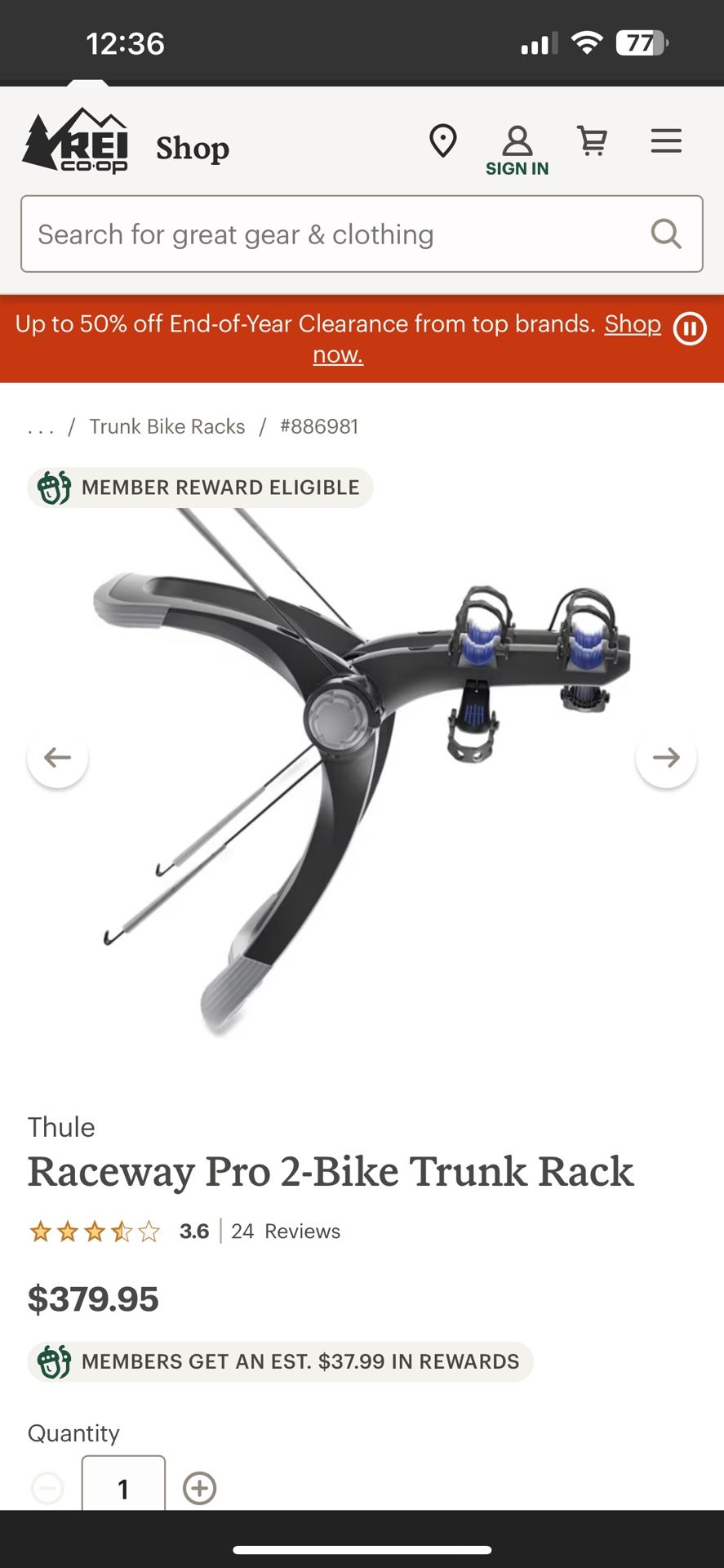 Raceway Pro 2-Bike Trunk Rack - Thule