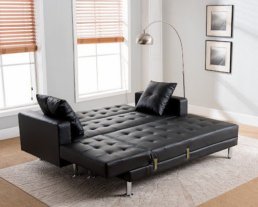 Black Sectional Click-Clack Sofa Bed with Reversible Chaise
