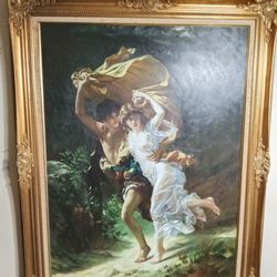 "The Storm" Oil Painting Reproduction Signed Large Vintage 1970s Pairing Hand Painted Artwork Art