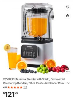 VEVOR Professional Blender with Shield, Commercial Countertop Blenders, 68 oz Plastic Jar Blender Combo, Stainless Steel 9 Speed & 5 Functions Blender