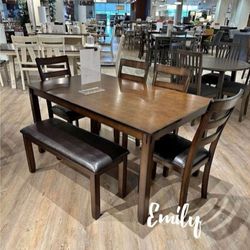 Beautiful 6-Pc Dining Table Set Oak Finish
