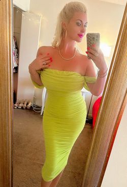 Neon green mesh midi dress