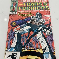 Transformers #3 (Marvel 1985) Spiderman Black Suit Crossover, 1 Staple, Manufacturing Error, VF