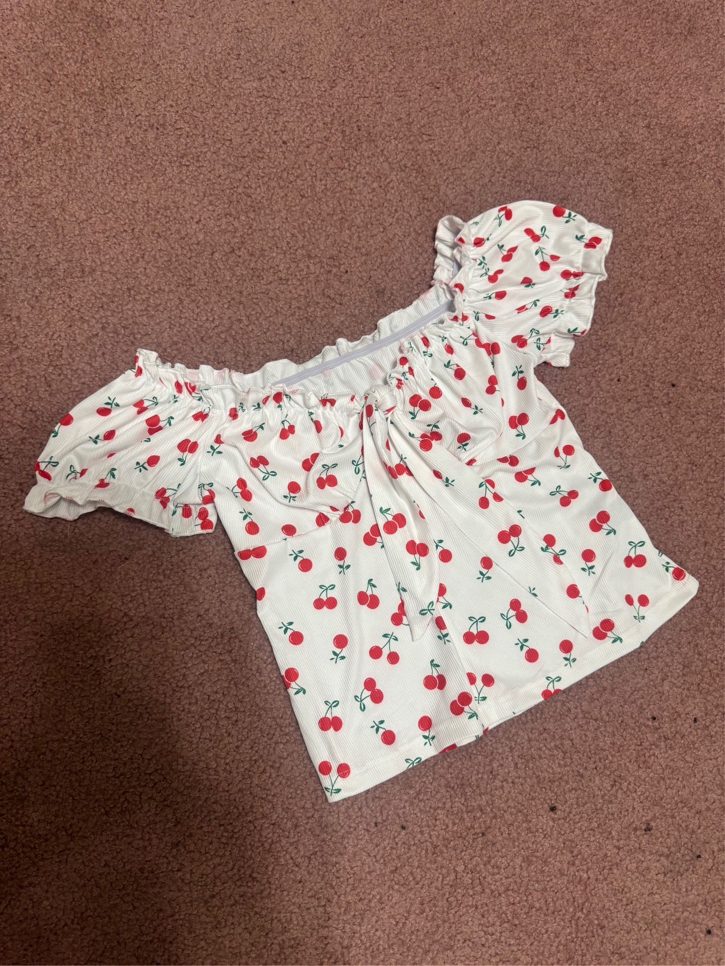 New xl white stretchy cherry y2k boho festival crop top peasant goth gothic shirt