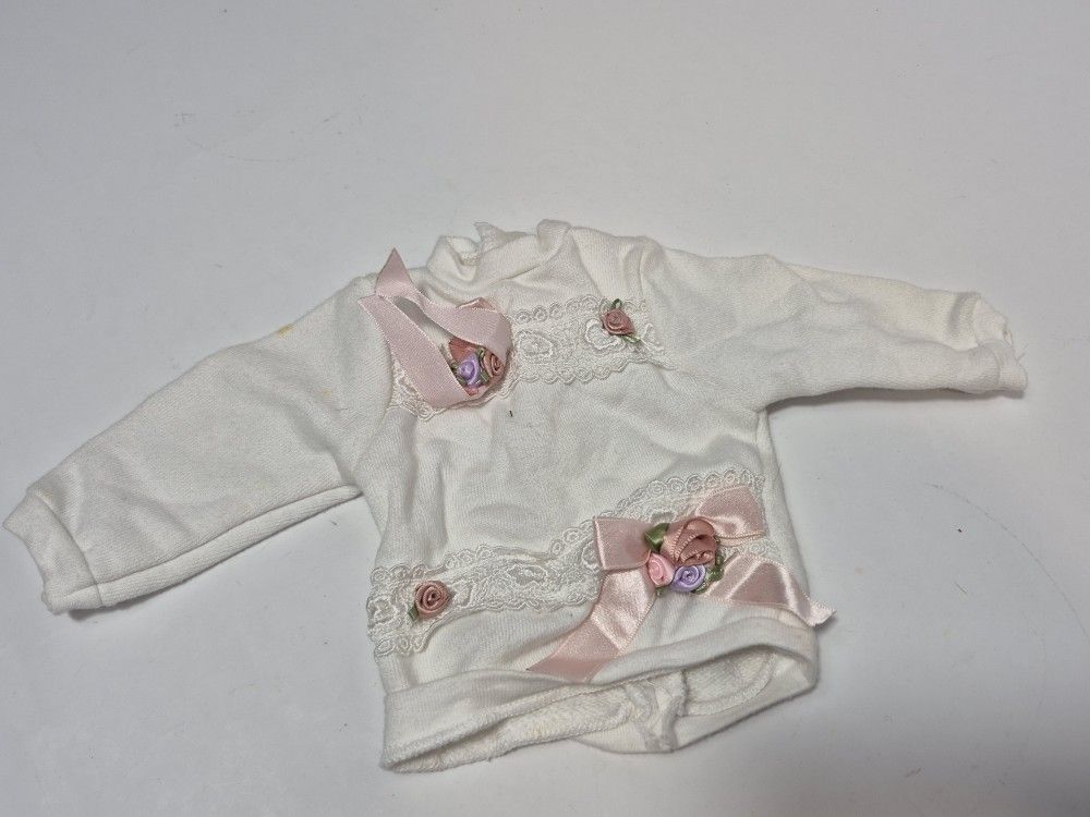 Vintage Storybook Doll White Floral Ribon Sweater Outfit
