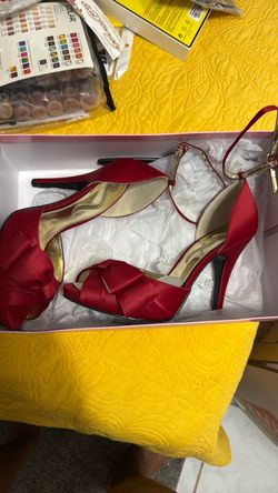 Red Satin High Heel Sandals with Bow