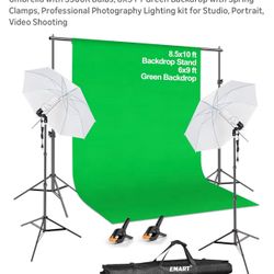 Photography Background Stand Kit – Green & White Screen + Lighting Set