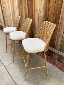 Set of 3 Woven Bar Height Chairs – Coastal Boho
