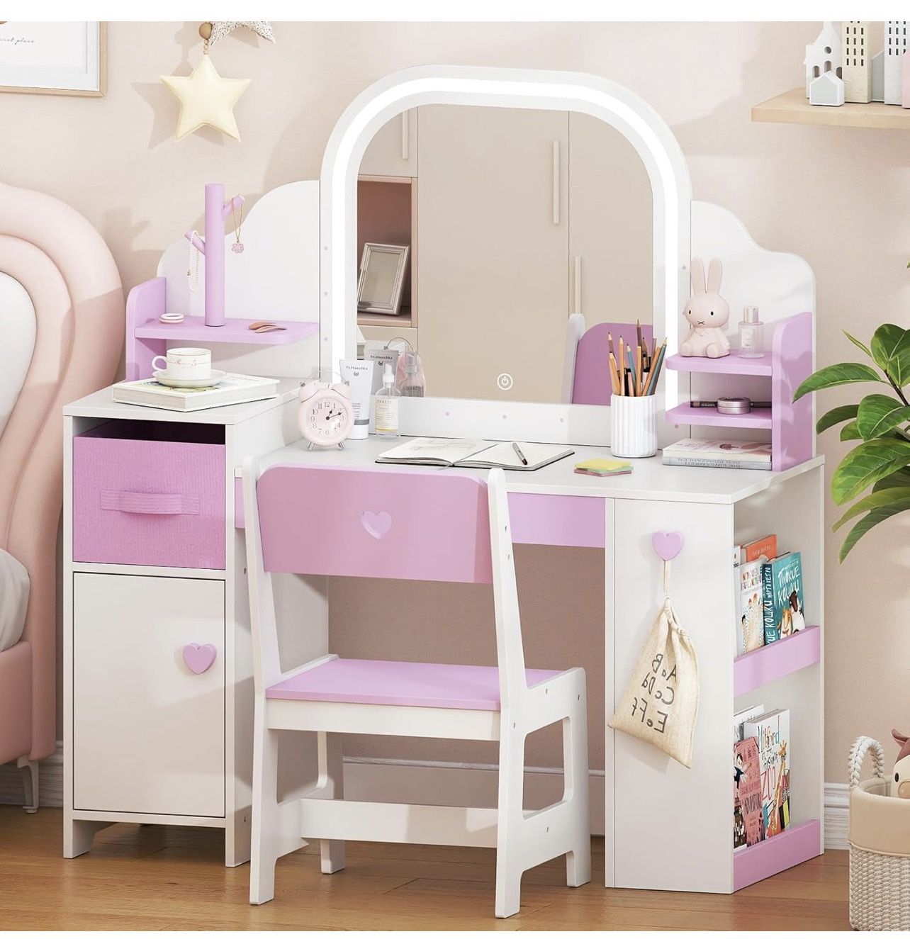 Kids Vanity with Lights and Chair