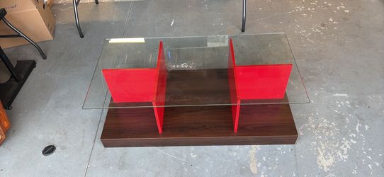 Modern Glass Top Coffee Table with Red Accents Teen Kids Game room Man cave