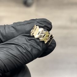 14K Yellow Gold Diamond Cuban Ring