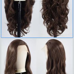26 Inch Long Wavy Brown Lace Front Natural Wig Free Part Heat Resistant Fiber Synthetic Wig for Daily Wear Women Drag Queen BM1