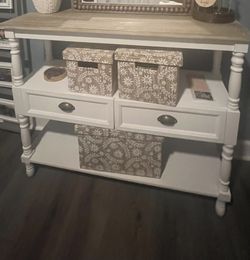 White And Oak Wood Console