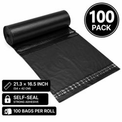 100 Pack Black Poly Mailers, 21.3 x 16.5 Inch