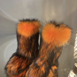 Orange Faux Fur Boots Size 7.5, 8, 8.5, 9,9.5,10 Message True Size & Order 
