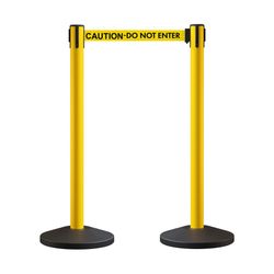 Crowd Control Warehouse CCW Series RBB-100 - Set Of 2 Stanchion Retractable Belt Barriers - 11 Foot Caution Do Not Enter Belt, Yellow Post - Easy Asse