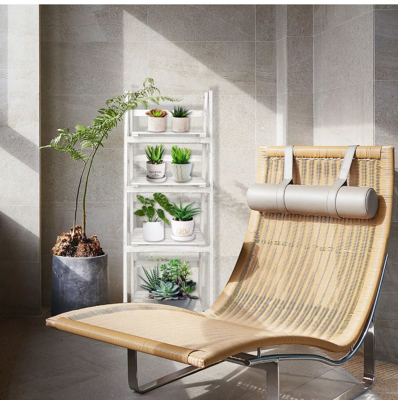 4 Tier Ladder Shelf Storage Rack Foldable Wood Stand Bookshelf Bookcase Plant