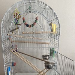 Large White Rolling Bird Cage With Toys 