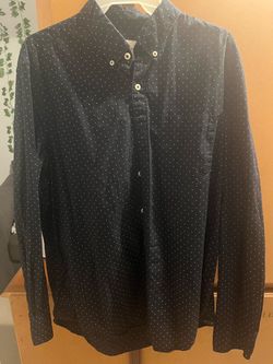 Navy Blue Polka Dot Button-Down Shirt