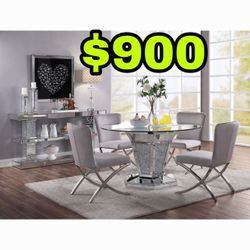 Beautiful New Mirrored Dining Table W/ Diamonds & 4 Velvet Chairs Only $900!!! Original Price $2,523