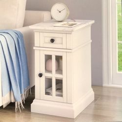 Tresanti Kerrigan Chairside Table With Power, White Marble Top, New Unopened Box