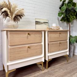 Vintage Mid Century Modern Style Solid Wood Matching Nightstands