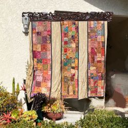 Indonesian Embroidered Wall Hanging With Wood Attachment