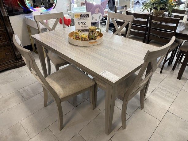 5PC Dining Table & Chair Set - Modern Farmhouse Style