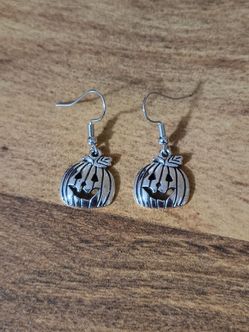 Silver Pumpkin Jack-O'-Lantern Earrings