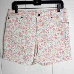 Lauren Ralph Lauren Floral Print Shorts Womens Size 4 Pink White Stretch Denim