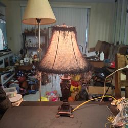Vintage Style Dark Animal Print Safari Table Lamp W/Black Eyelash Fringe Embellishments, Gothic Or Victorian Themed Base 19"