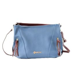 Baroncelli Leather Tote Bag, Medium-Big Size, Genuine Italian Pebbled Leather, Designed and Made in Italy, (Jeans blue)