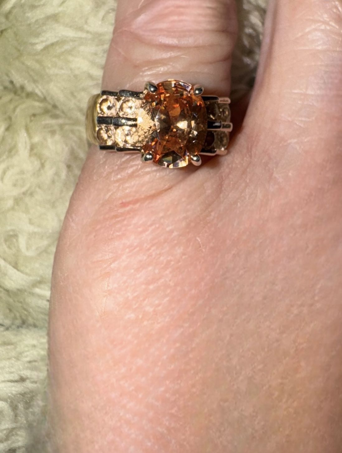 EUC Designer Ross Simons Citrine CZ Gold Vermeil Sterling Silver Ring - Size 6 