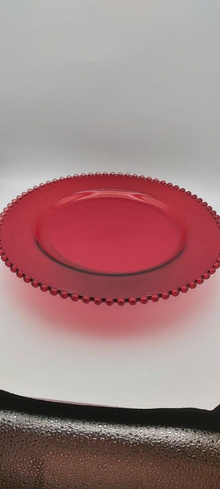 Gorgeous Vintage 13.25" Dalzell Viking Candlewick Ruby Red Glass Platter