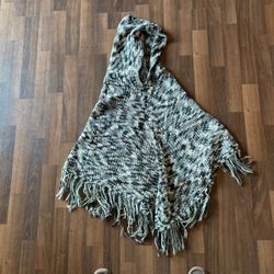 Knit Poncho/ Sweater With Hood