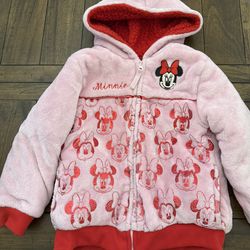 Disney Girls’ Fleece Jacket - Soft Plush Fully Sherpa Lined Zip-Up Hoodie Minnie - SIZE 6