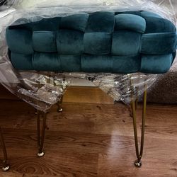 Velvet Teal Ottoman/ Stool Small Chair Foot Rest