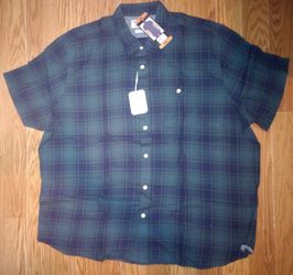 NWT Grayers Mens Shirt XXL Navy Plaid Short Sleeve Cotton