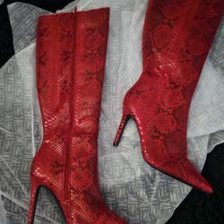 INC RED Snake Skin Heel Boots