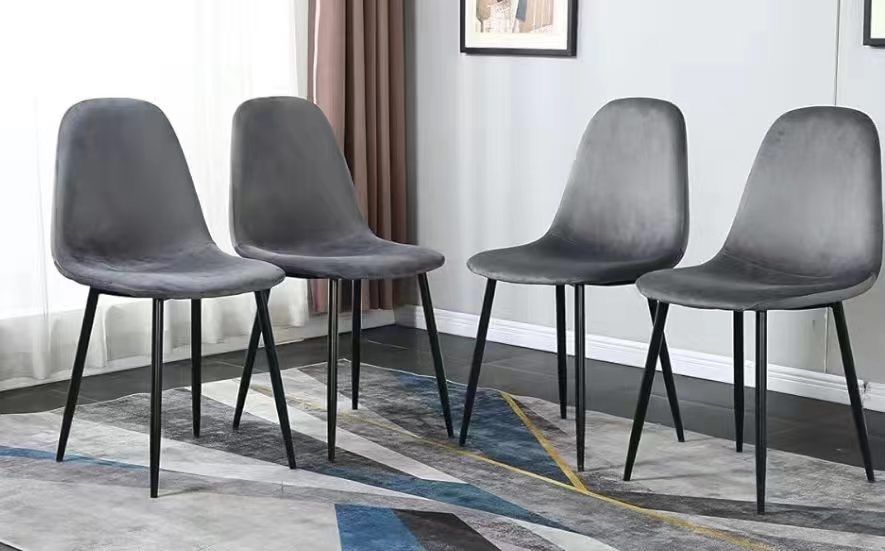 Set Of 4 Gray Velvet Dining Chairs