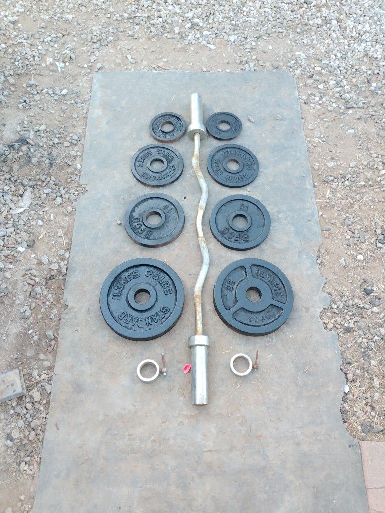 85lbs Olympic Weights+ Curl Bar