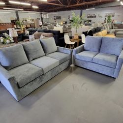 Grey Velvet 2- Piece Sofa And Love Seat