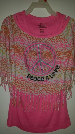 Peace & Love pink fringed top - Girls size 7